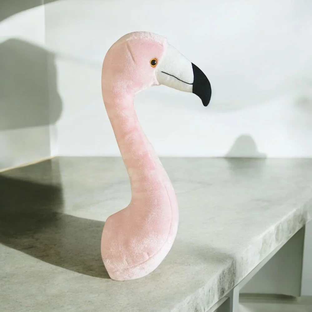 Nova cabeça de flamingo de pelúcia realista para decoração de parede cabeça de animal de presente de quarto infantil