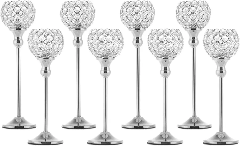 

8Packs Candle Holders Bulk Silver Centerpiece Metal Crystal Candlestick Holders for Wedding Table Party Decorative