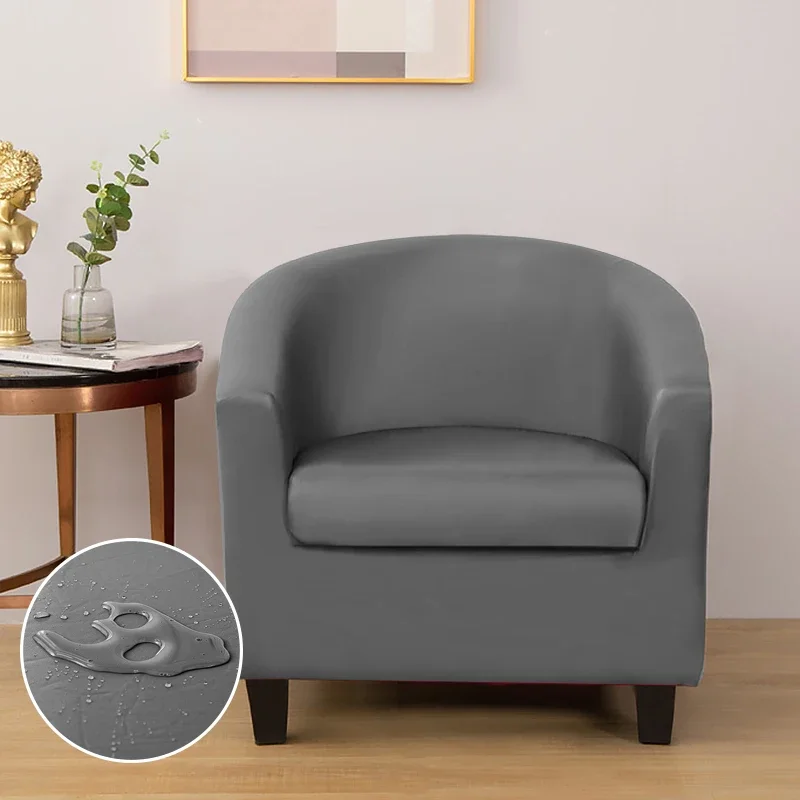 Waterproof Club Chair Slipcover PU Leather Barrel Chair Covers Non Slip Armchair Cover Tub Chair Slipcover for Hotel Receptio - view 6