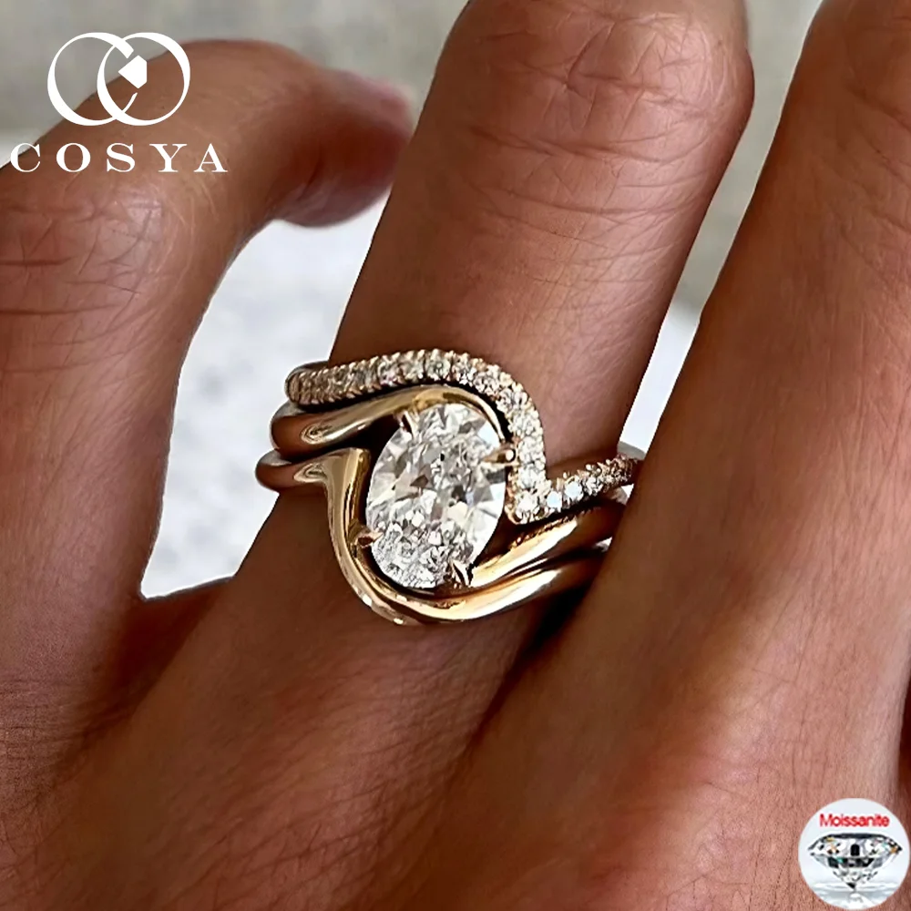 

COSYA 2,5 карата 7*10 мм комплект колец с муассанитом овальной огранки для женщин S925, серебро, 18-каратное золото D VVS1, лабораторный бриллиант, ювелирные украшения для свадебной вечеринки