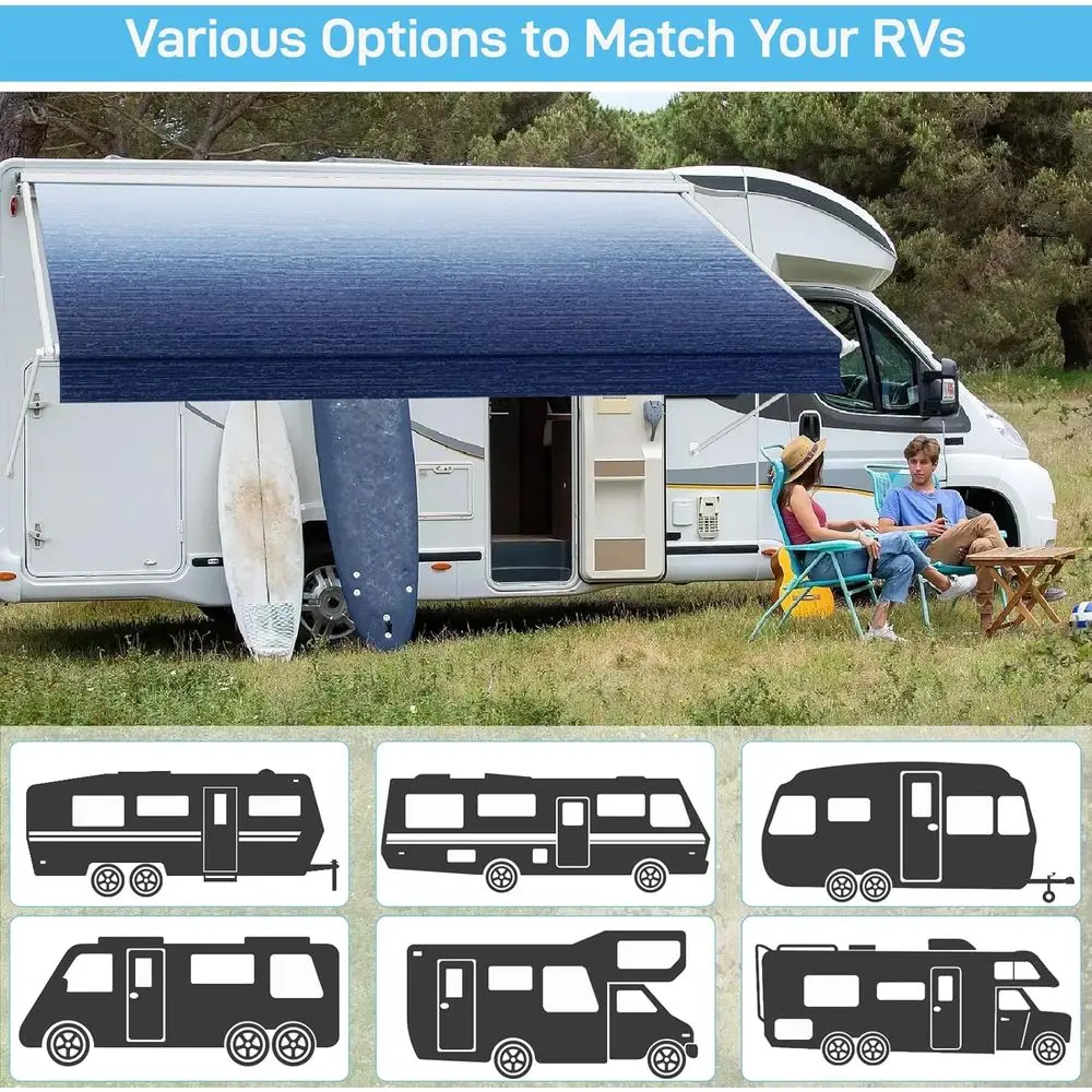 قماش بديل لمظلة RV شديدة التحمل بطول 10 أقدام - فينيل مختوم بالحرارة 18.5 أونصة باللون الأزرق المتدرج، مقاوم للأشعة فوق البنفسجية ومقاوم للعوامل الجوية، Universal Fi #3