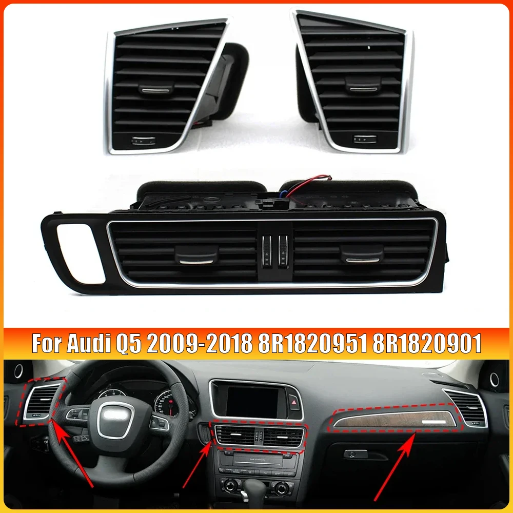 AC Vent Grille Set 8R1820951 & 8R1820901 for Audi Q5 LHD 2009-2018 Complete Left Right Center Dashboard Outlet Frames