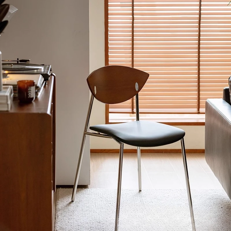 

Retro home light luxury simple solid wood small apartment bird chair B & B cafe stainless steel backrest chair