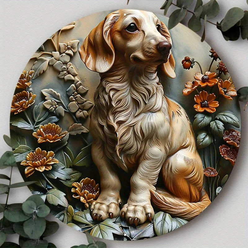 Aluminum Metal Sign 2D Flat Circular Wreath Logo, Tavern Club Home Scene Decoration, Boeing Dachshund DOG, Wall Art Home Decor