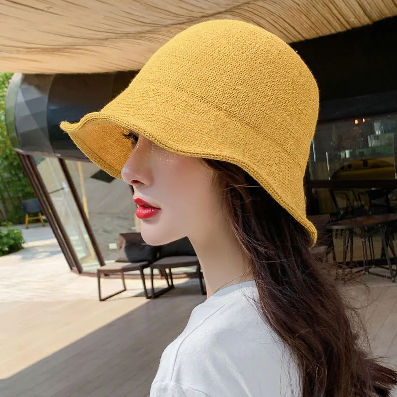 2022 Female Summer women's hat Hepburn Style Vintage Design Wide side Straw Hat Solid Color Beach Holiday Beach Hat Big Sun Hat