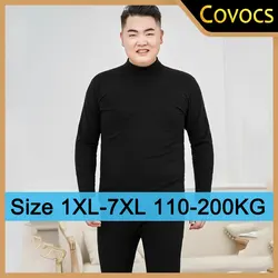 Plus Size Men's Thermal Underwear L-7XL Winter Thickened Lamb Fleece Collar Underwear Warm Clothing Elastic 2-piece Set 200KG