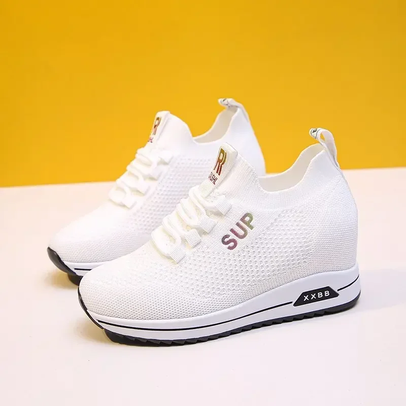 Hot Sale Women Shoes 2023 Summer Hidden Heel Wedges White Pink Sneakers Female Platform Breathable Mesh Black Heels Casual Shoe