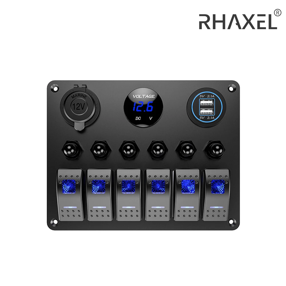 

RHAXEL 5-бандовый водонепроницаемый кулисный тумблер, панельный контроллер 12 В, двойной USB + розетка прикуривателя, предохранитель, автоматический выключатель