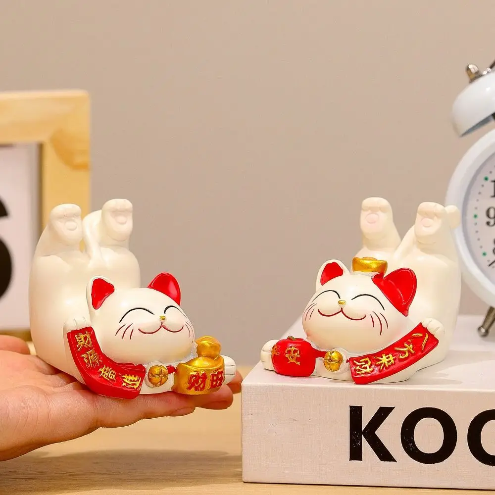 

Figurine Miniature Items Lucky Cat Phone Holder Chinese Style Exquisite Animal Mobile Phone Stand Resin Crafts Realistic