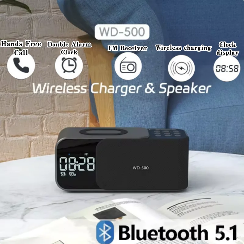 

Retro Bluetooth Speaker Stereo FM Radio Alarm Clock Multi-function Bluetooth Speaker Wireless Charger TF Card Sound Box Soundbar