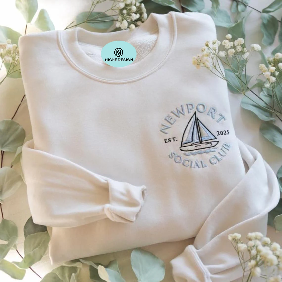 سويت شيرت عازبة مخصص مطرز نيوبورت نادي اجتماعي كاجوال برقبة دائرية عصرية 100% قطن هوديي مريح