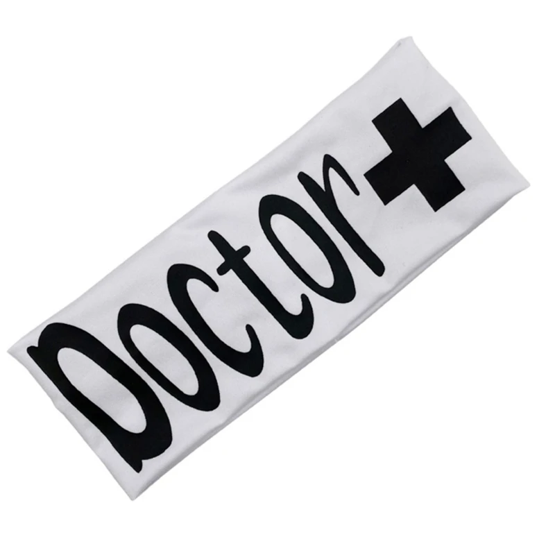 Doctor Letters Buttons Headband Non Slip Elastic Ear for Protection for Head Wra