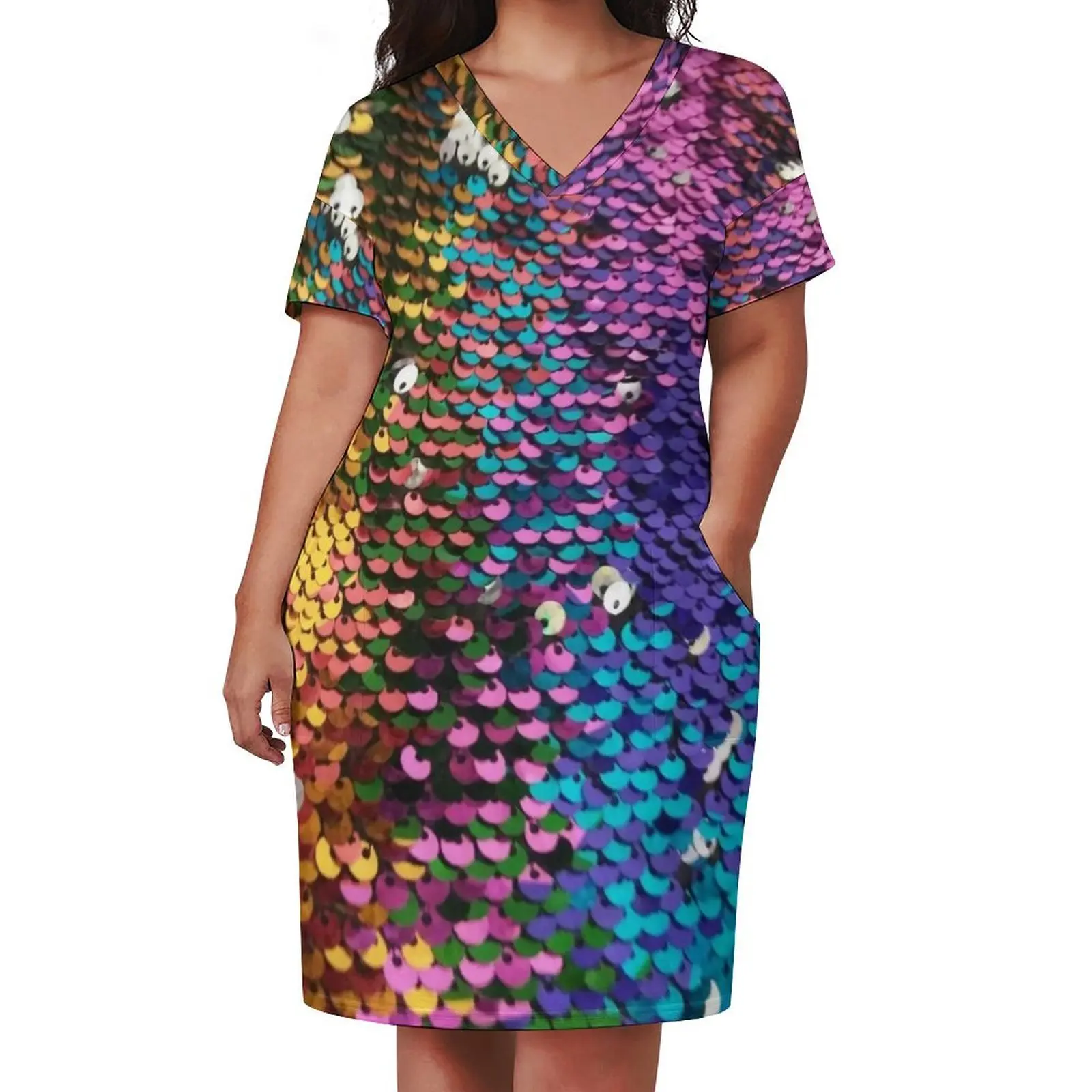 Photographic Image of Multi-colored Sequins Loose Pocket Dress Dance dresses clothes