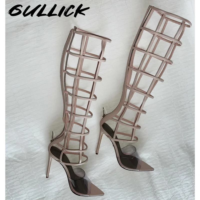 

Stylish Pvc Gladiator Boots Black Strappy Stiletto Heels Pointed Toe Booties Women Fashion Shoes Hollow Party Modern Botas 2025