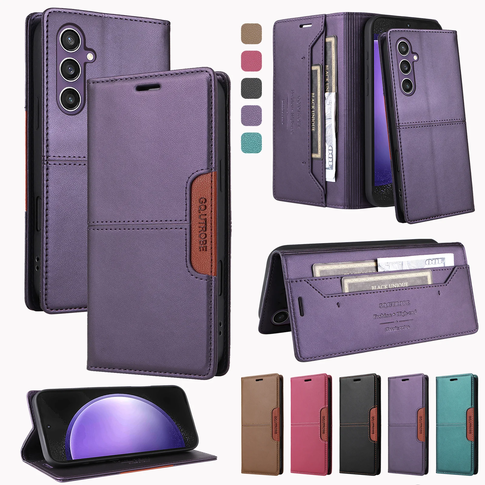 

Luxury Leather Case For Samsung Galaxy S25 Edge S24 FE S23 S22 S21 S20 Ultra S10 Plus Note20 10 Business Wallet Card Flip Cover