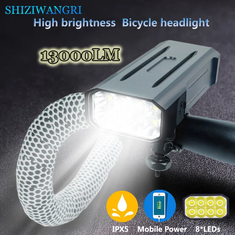 10000mAh 8 LED 8*TN Wick Bike Light Waterproof USB Rechargeable Bicycle Light 13000 Lumens Flashlight and Headlamp as power Bank