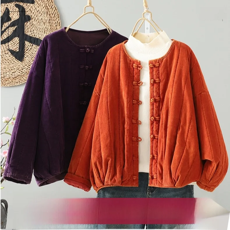 

Retro Artistic Vintage Sle ort Lightweight Cotton Jaet Pumpkin Design Button Front Pure Color Casual Commute Coat