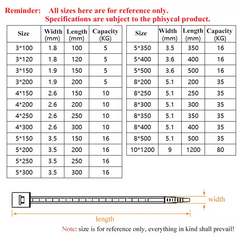 Plastic nylon cable tie 100 PCS black 5X300 cable tie fixing ring 3X200 cable tie zipper with 5X200 self-locking nylon cable tie - Image 5