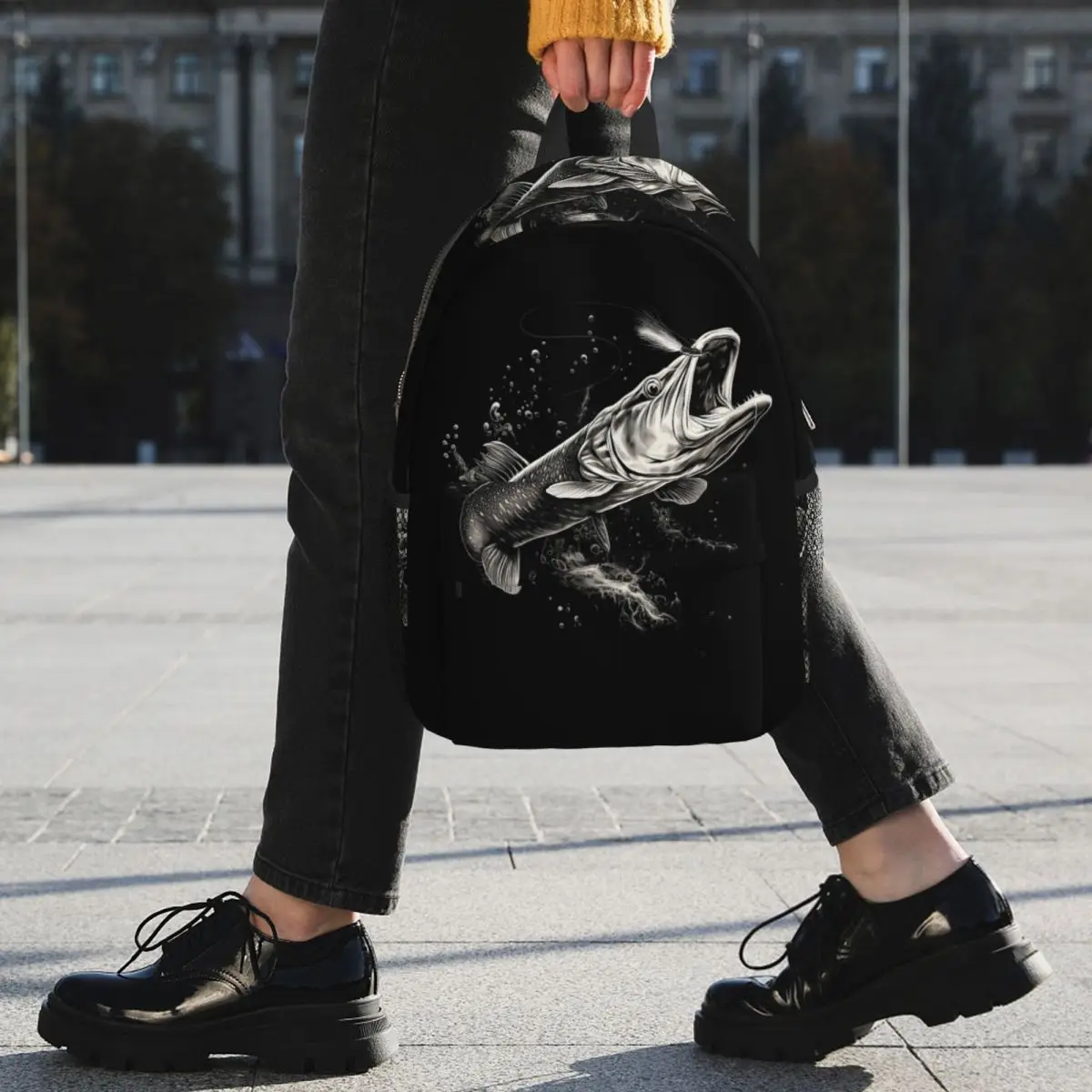 Fishing Lover Pike Fish Design Backpack Student BookBag Boys Girls School Bag Laptop Shoulder Bags