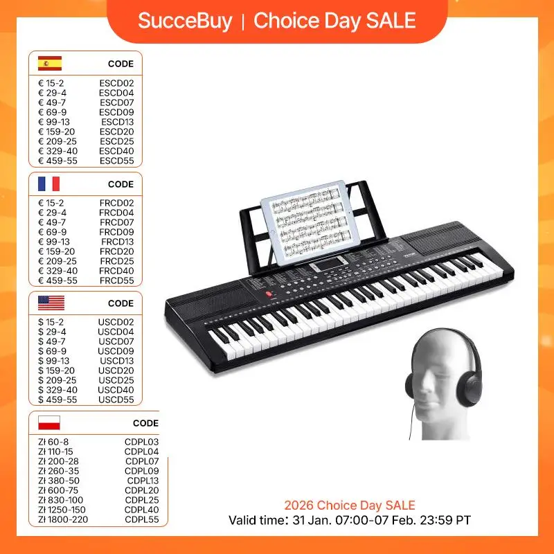 Succebuy 61 Key Digital Keyboard Piano Electric Portable Piano Keyboard