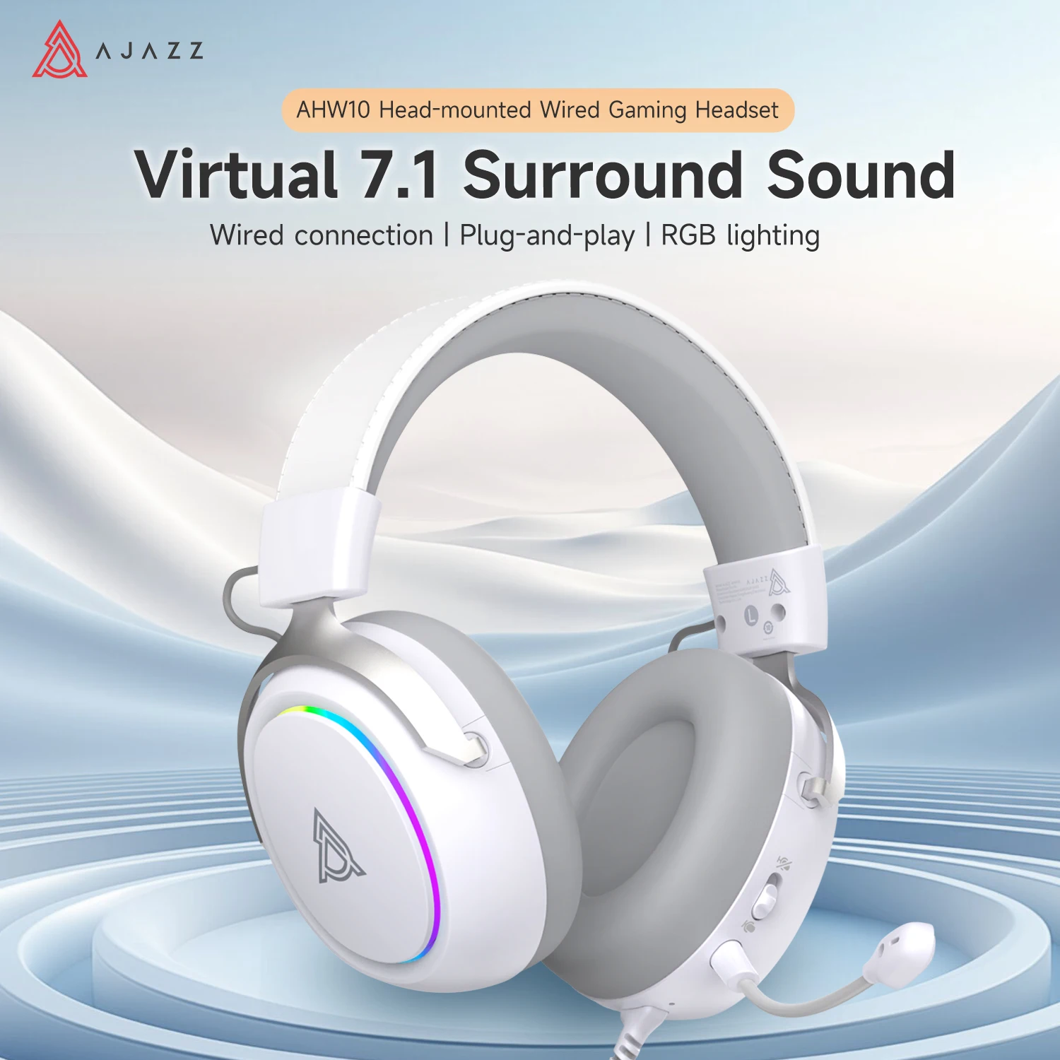 Ajazz AHW10 wired gaming headset wired connection plug and play RGB head mounted computer headset