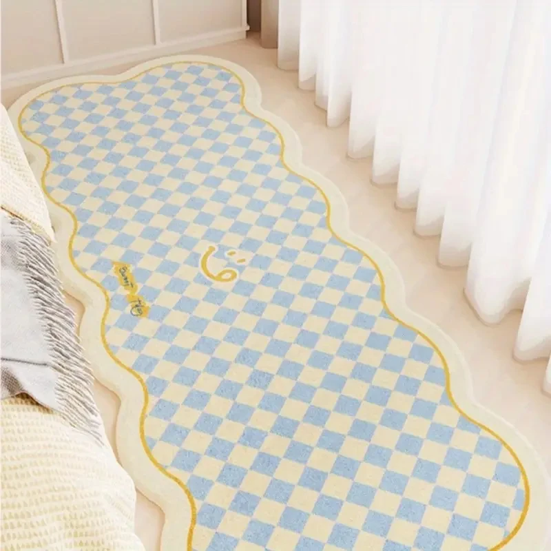 VIKAMA Modern Checkered Rug Soft, Warm and Non-Slip Bedroom Entrance Mat Bedside Rug Living Room Sofa Rug Home Decor