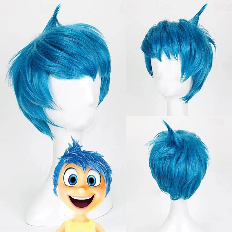 Short blue heat-resistant wig for cosplay costumes