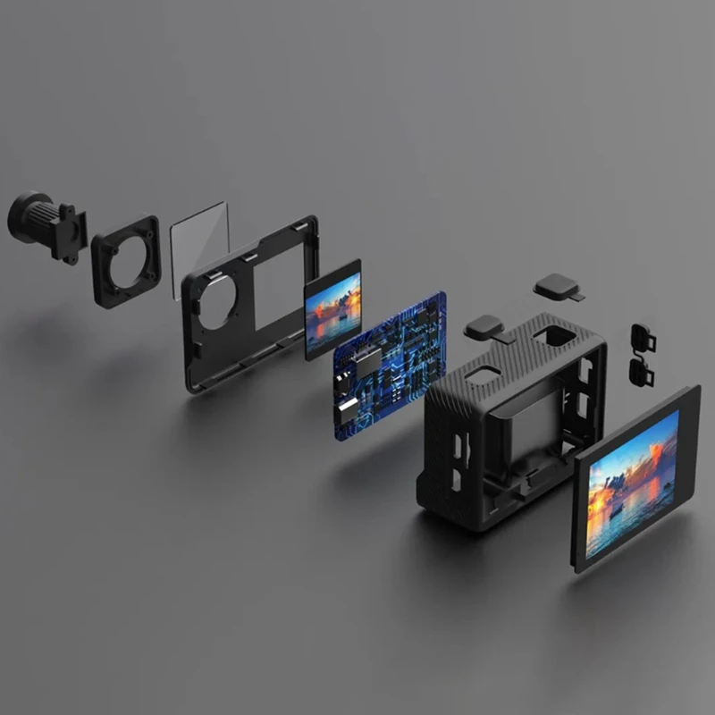 Câmera de Mergulho HD Portátil, Mini Ação Impermeável, Plástico, Tela Dupla, Anti-Shake, 170 °, 1 Conjunto