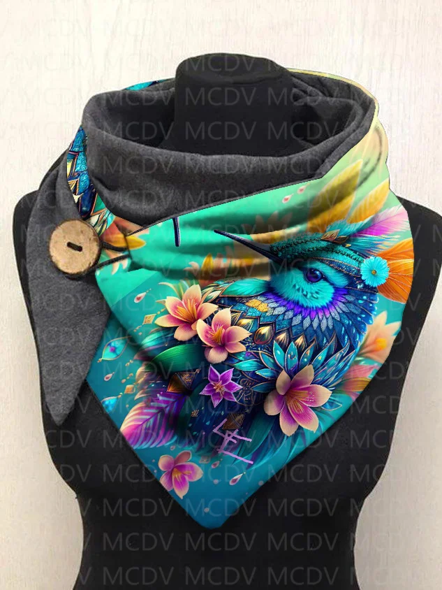MCDV Hummingbird 3D Printed Warm Fleece Casual Scarf And Shawl for Women Warm and comfortable Scarf