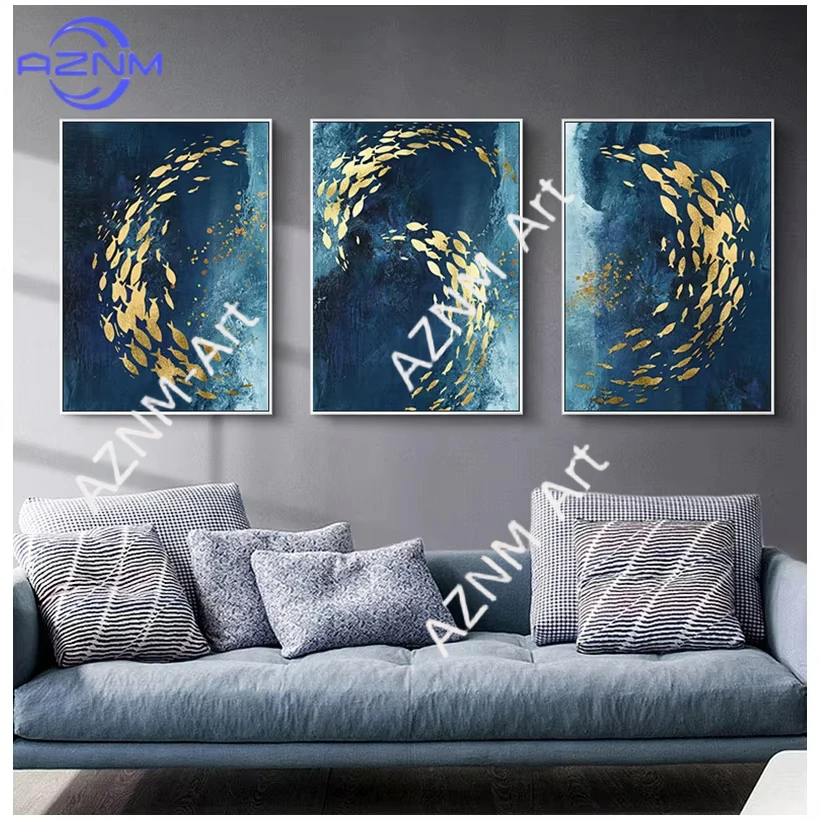1/3 Stück Goldfisch Abstraktes Wandposter Leinwanddruck Zeitgenössische Kunst Wohnzimmer Eingangsbereich Dekoration Bild