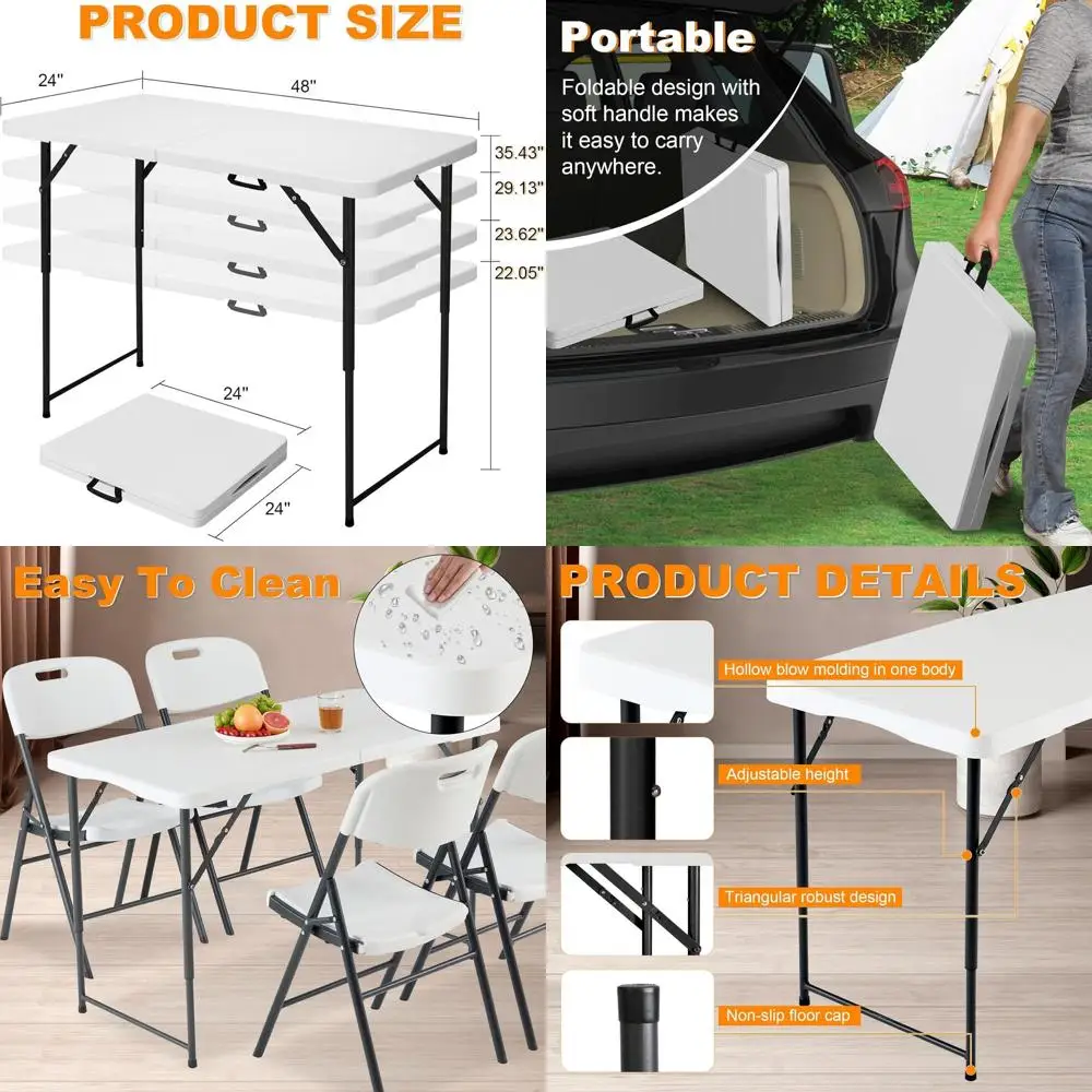 

Портативный складной универсальный стол с регулируемой высотой, прочный HDPE и сталь, подходит для использования в помещении и на открытом воздухе, легкий и стабильный,