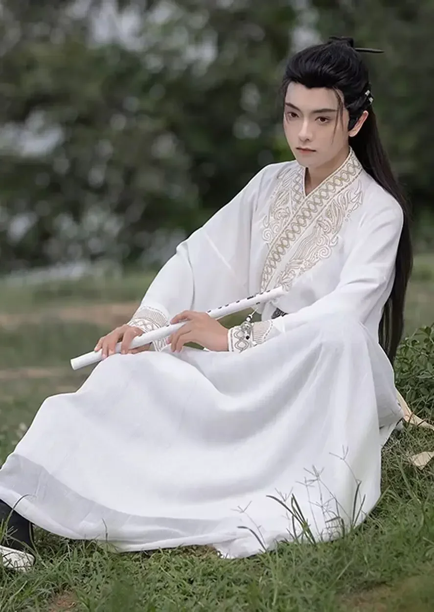 Hanfu Men&Women Chinese Traditional Embroidery Hanfu Sets Couples Carnival Cosplay Costume White&Black Hanfu Sets Plus Size XXL