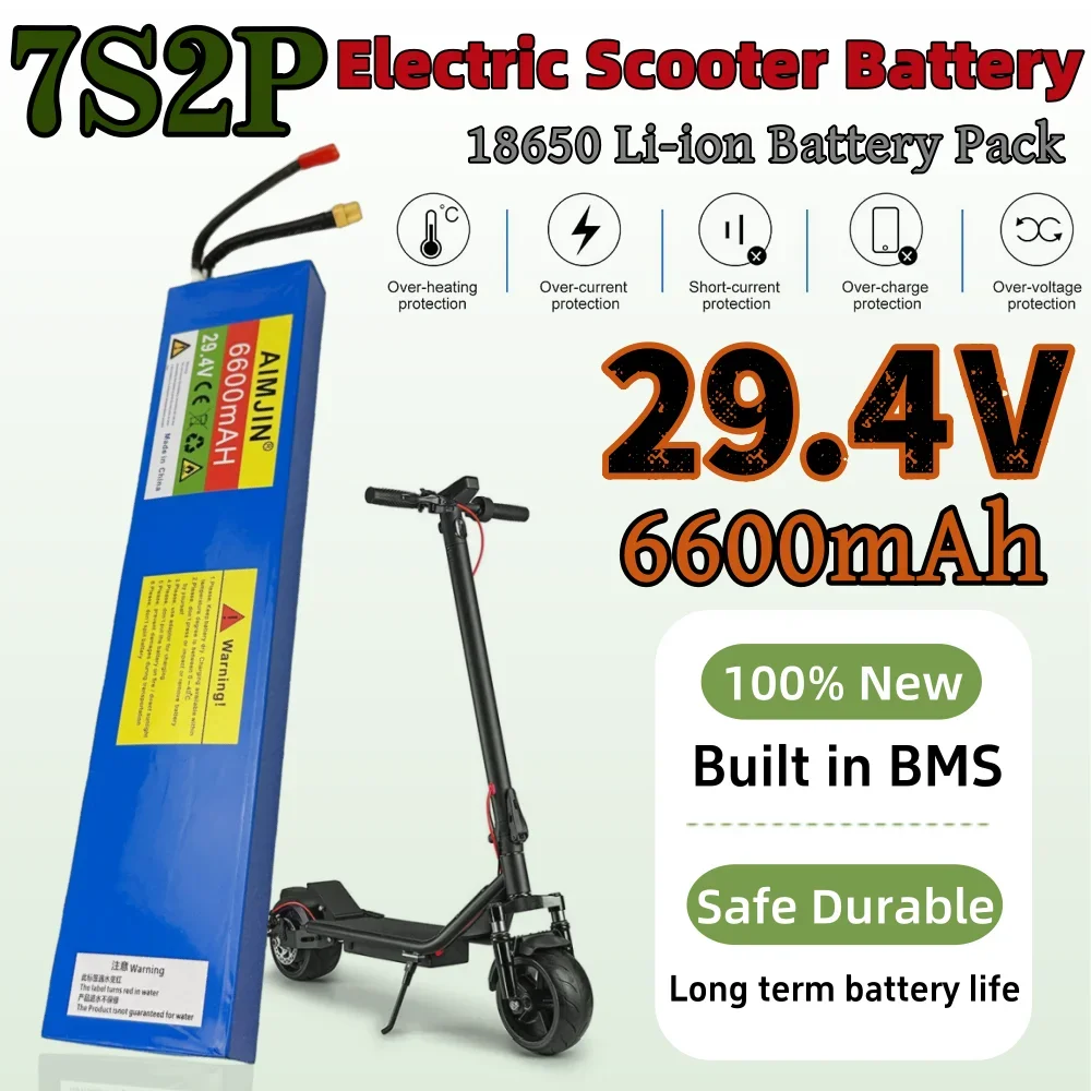 

18650 7S2P Lithium Ion Battery Pack 29.4V 6600mAh Rechargeable Battery Suitable for Electric Scooter Battery+ 29.4V Charger