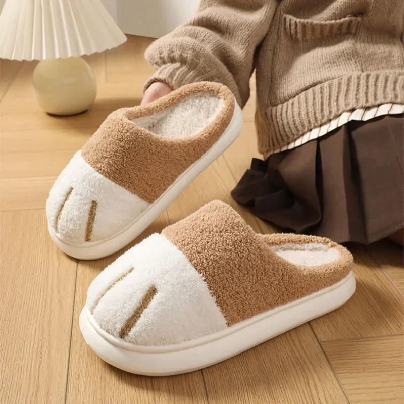Women Men Cartoon Cat Paw Fuzzy Slippers Winter Thick Warm Fluffy Cute Slippers Non Slip Soft Sole  Indoor Bedroom House Shoes