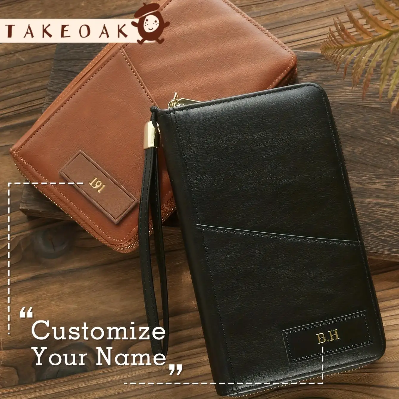 Custom Engraved Name Travel Wallet Rfid Blocking Leather Passport Organizer with Zipper Custom Name Gift for Couples & Business