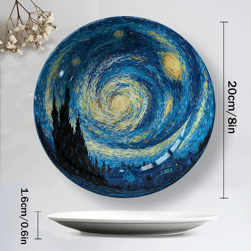 1pc Van Gogh Starry Night Ceramic Decorative Plate - Hand-Painted Artistic Wall Decor, Non-Food Contact, Ideal for Home, Living