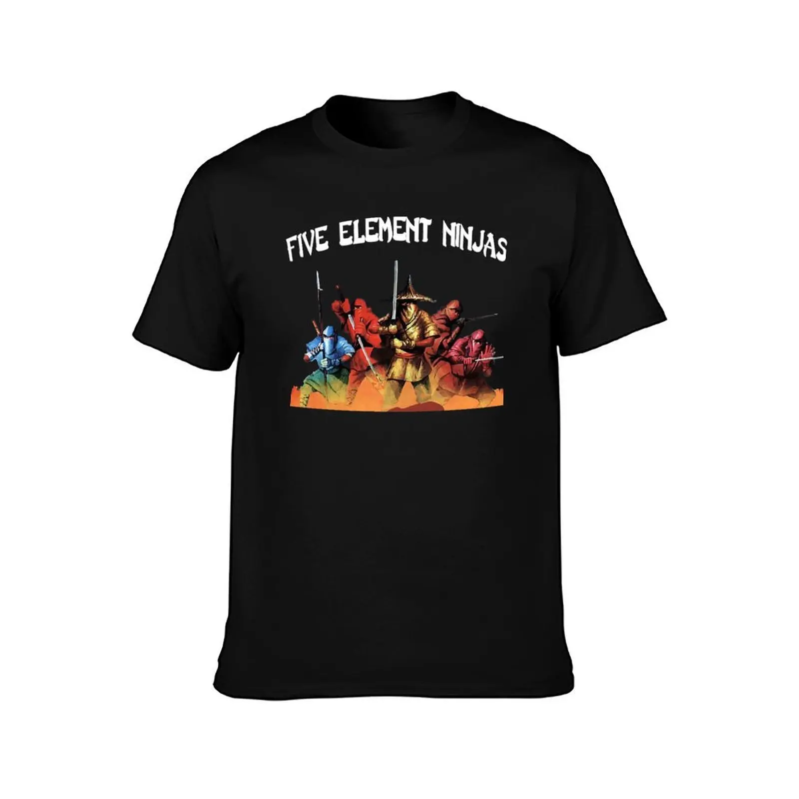 Five Element Ninjas T-Shirt, Summer Casual Cotton Tee, Oversized Streetwear Tops, Vintage Graphic Print, Loose Fit Short Sleeve