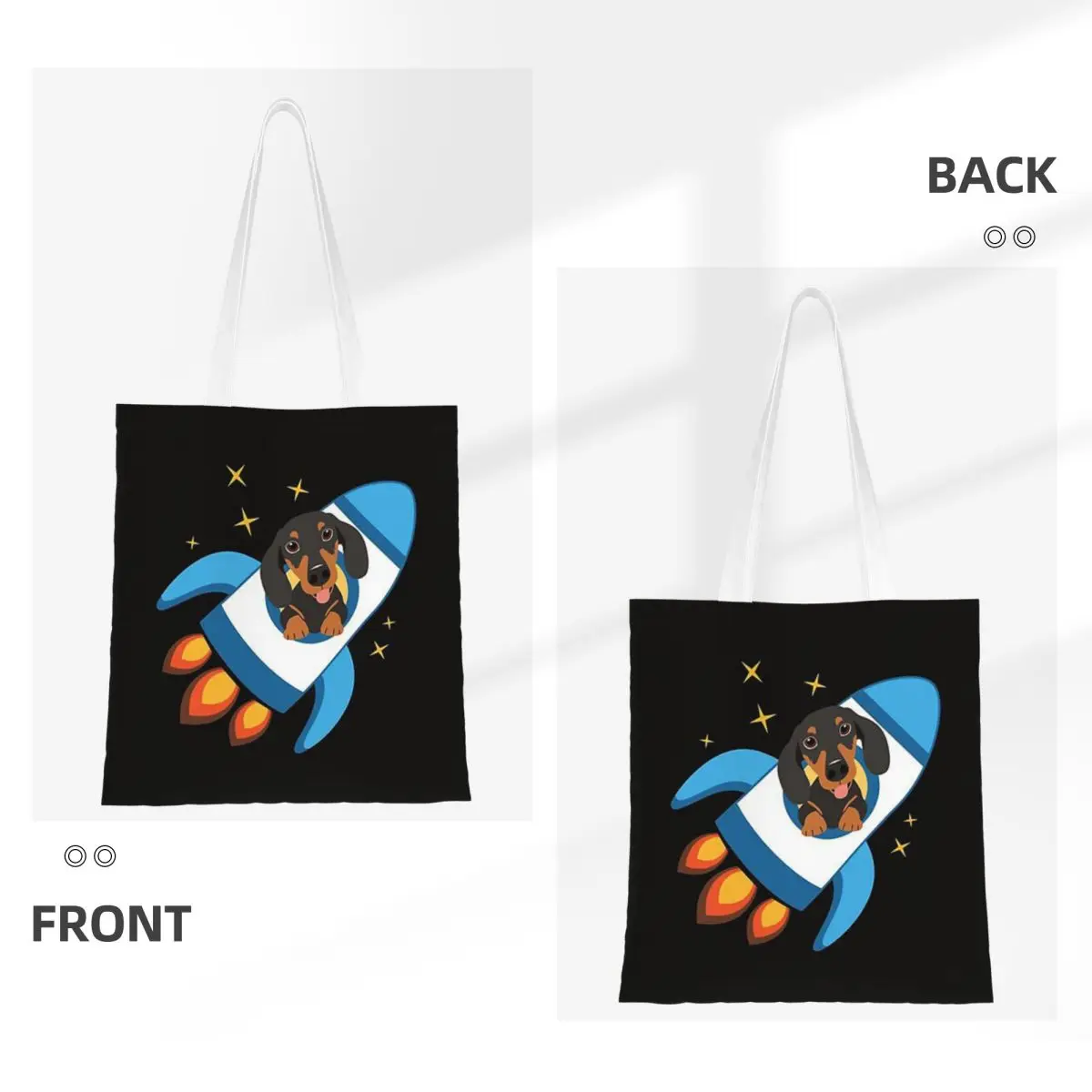 กระเป๋าผ้าแคนวาสลายดัชชุนด์สุดฮา รูปทรงจรวดอวกาศ กระเป๋าสะพายไหล่พับได้สำหรับสาวๆ ใช้สำหรับเดินทาง