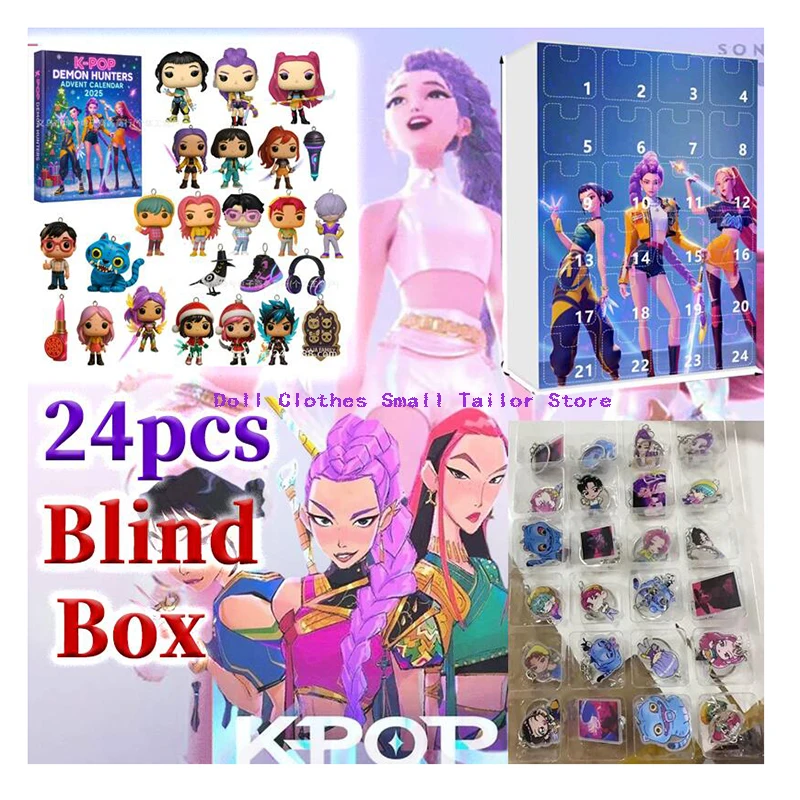 

Новинка 2025 года Kpop Demon Hunting, 24 шт., Адвент-календарь-сюрприз, слепая коробка K Pop, куклы, коробки на Хэллоуин, фигурки, подарки, детские игрушки