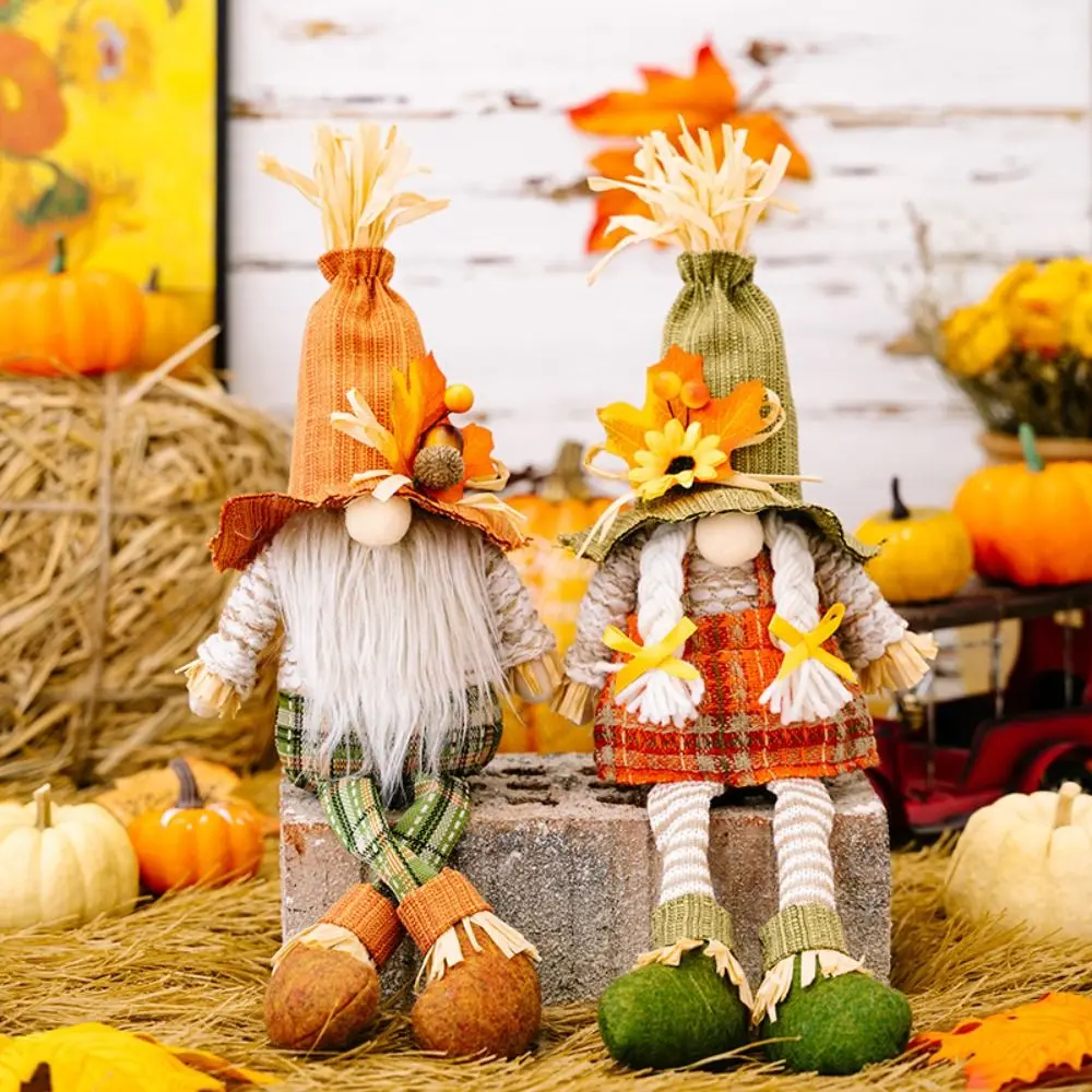 Braid Thanksgiving Elf Dwarfs Dolls Farmer Hat Sunflower Sunflower Gnome Dwarf Dolls Handmade Soft Fall Gnomes Decorations