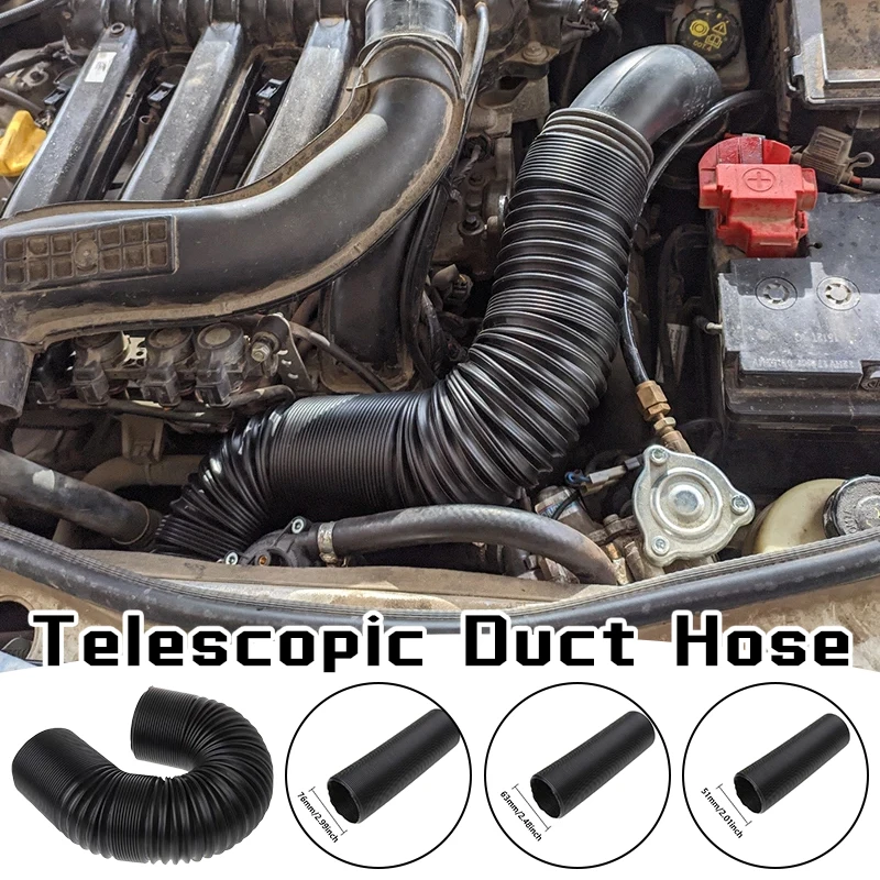 25-100cm Automotive Air Conditioning Filter Intake Pipe 76/63/51mm Steel Wire Corrugated Air Intake Telescopic Duct Hose Engines