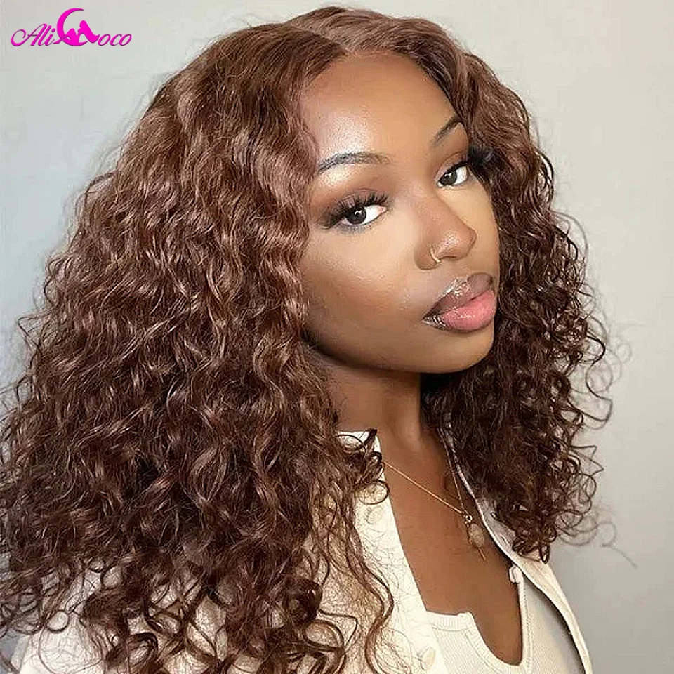 

13x4 Lace Front Wig Curly Bob Wig 180 Density Brown Curly Wigs Lace Frontal Wigs Human Hair Wig With Baby Hair For Black Women