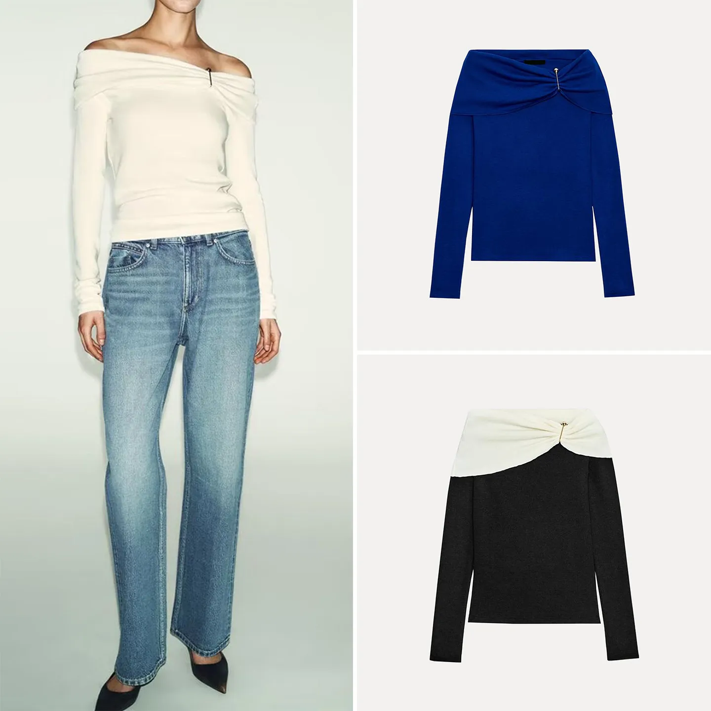 

Модный женский топ с открытыми плечами, украшенный, универсальный, зимний, 2025, вязаный свитер бренда Z для девочек-подростков