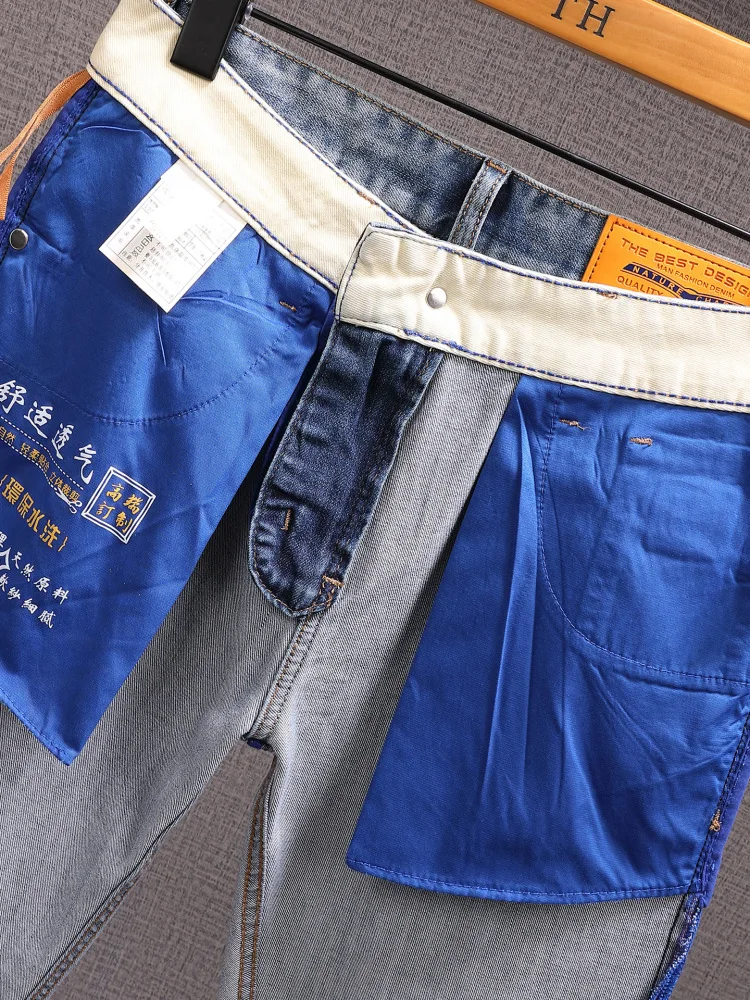 الراقية الصيف رقيقة الجينز Men20252023 الاتجاه المطرزة مستقيم عارضة السراويل الطويلة الفاخرة