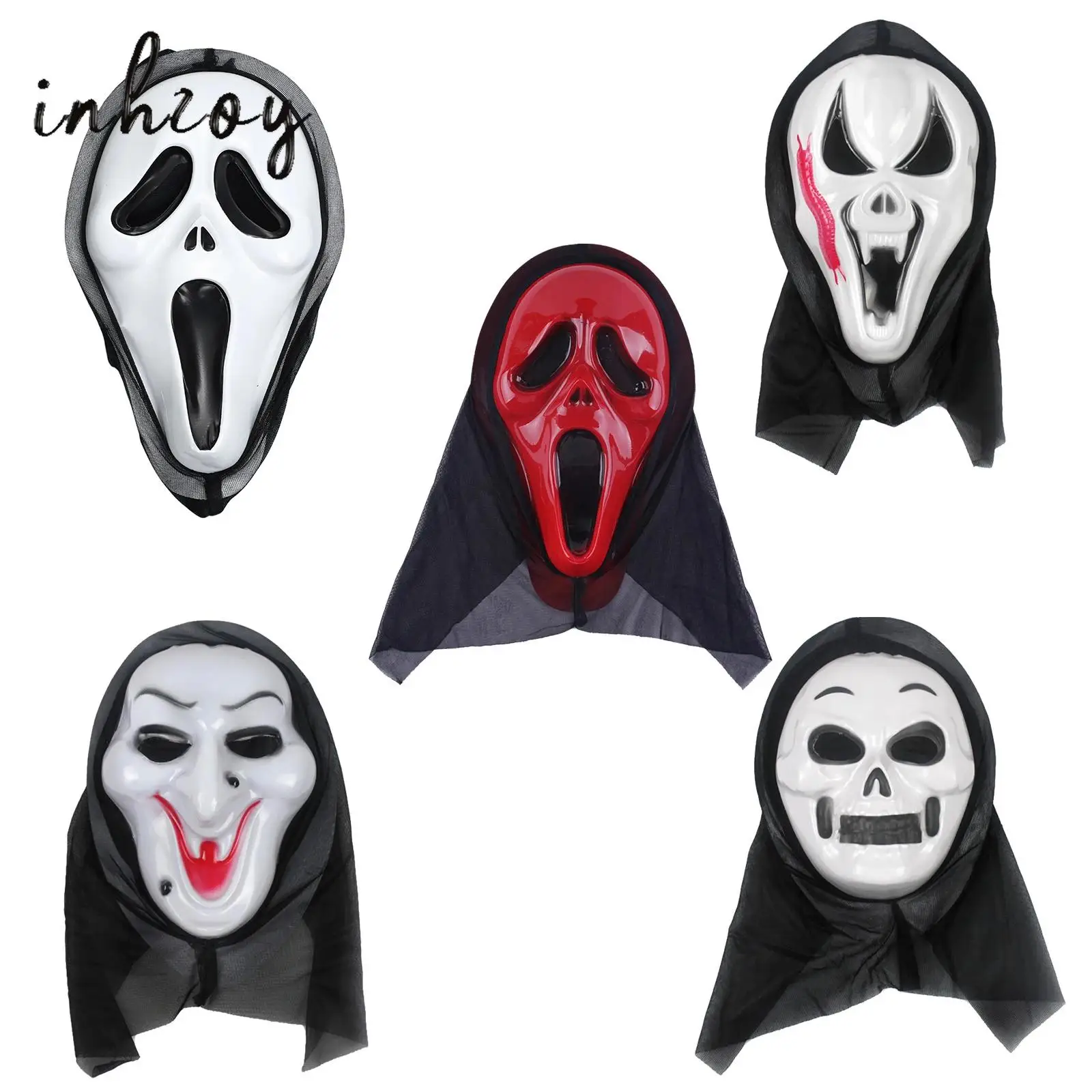 

1Pc Adults Scary Ghost Mask with Shroud Face Mask Costume Accessory Party Props Supply for Masquerade Cosplay Carnival Halloween