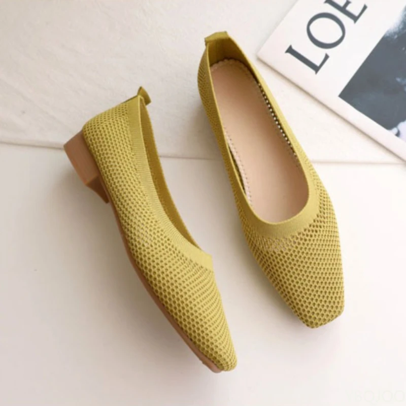 Square toe low heel soft soled women's shoes for spring summer new styles mid heel casual shallow mouth breathable shoes