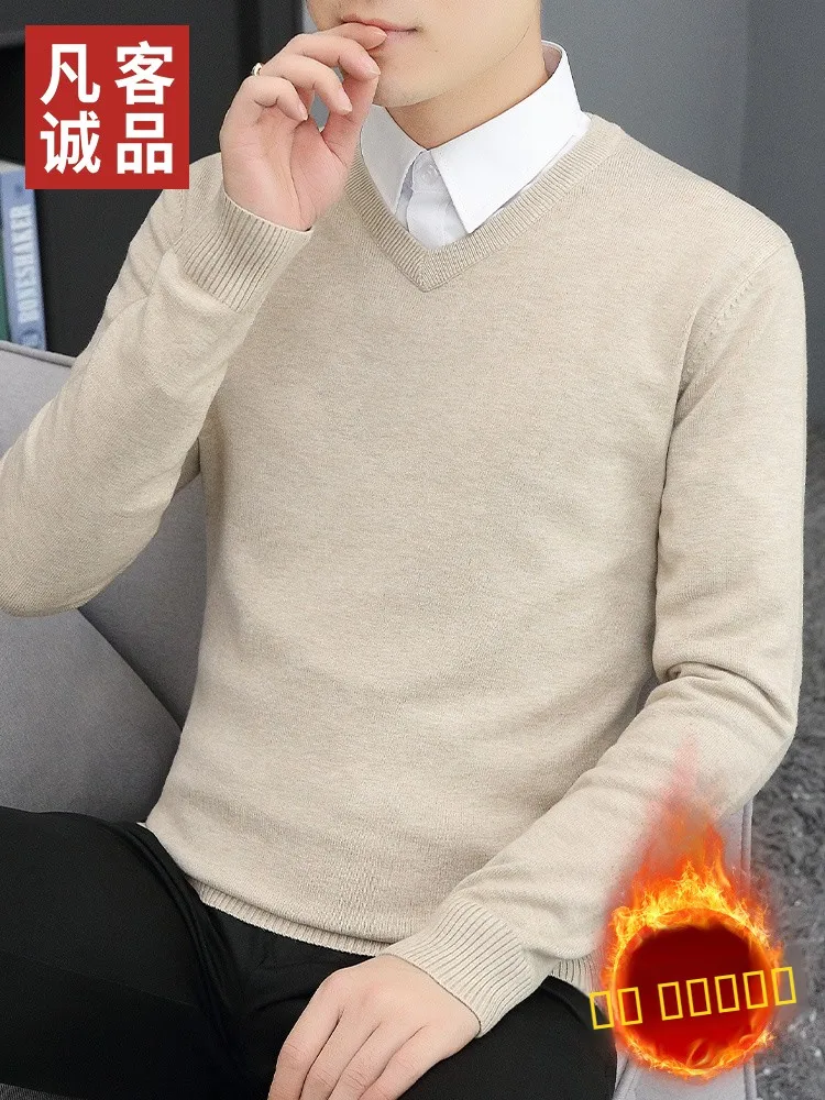 

Vancl Men's Knitted Sweater V-Ne Thiened Autumn Winter New Sle Casual Faion Warm Inner Wear Base irt Polyester Fiber