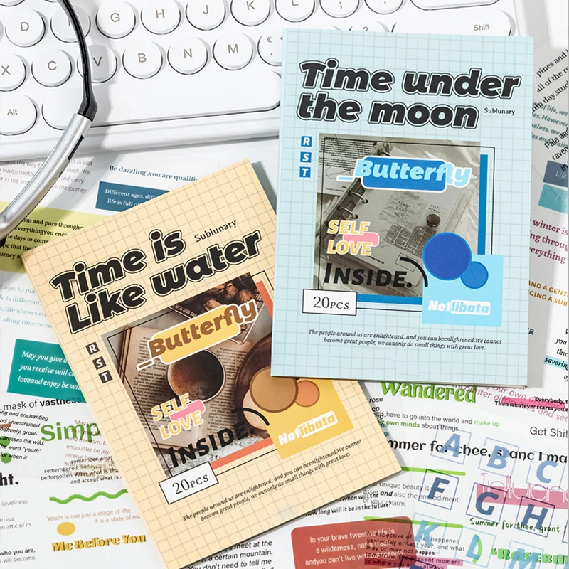 2 نمط 20 قطعة/كتاب مادة الحيوانات الأليفة الإنجليزية كتاب ملصقات DIY بها بنفسك كتيب المغلف ختم ملصقات جراب هاتف سجل القصاصات إطار صور مذكرات