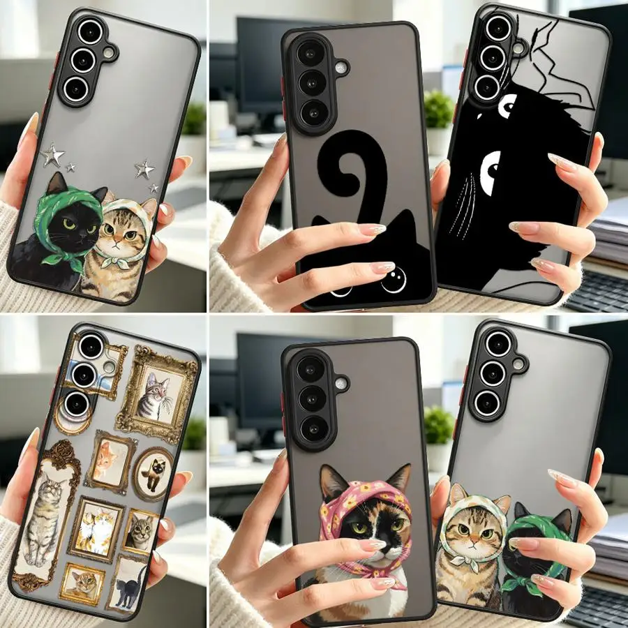 Phone Cover Case for Samsung Galaxy A57 A34 A36 A72 A35 A16 A15 A54 A53 A14 A23 A17 A52 A33 A56 A55 Watercolor Cat Sketch