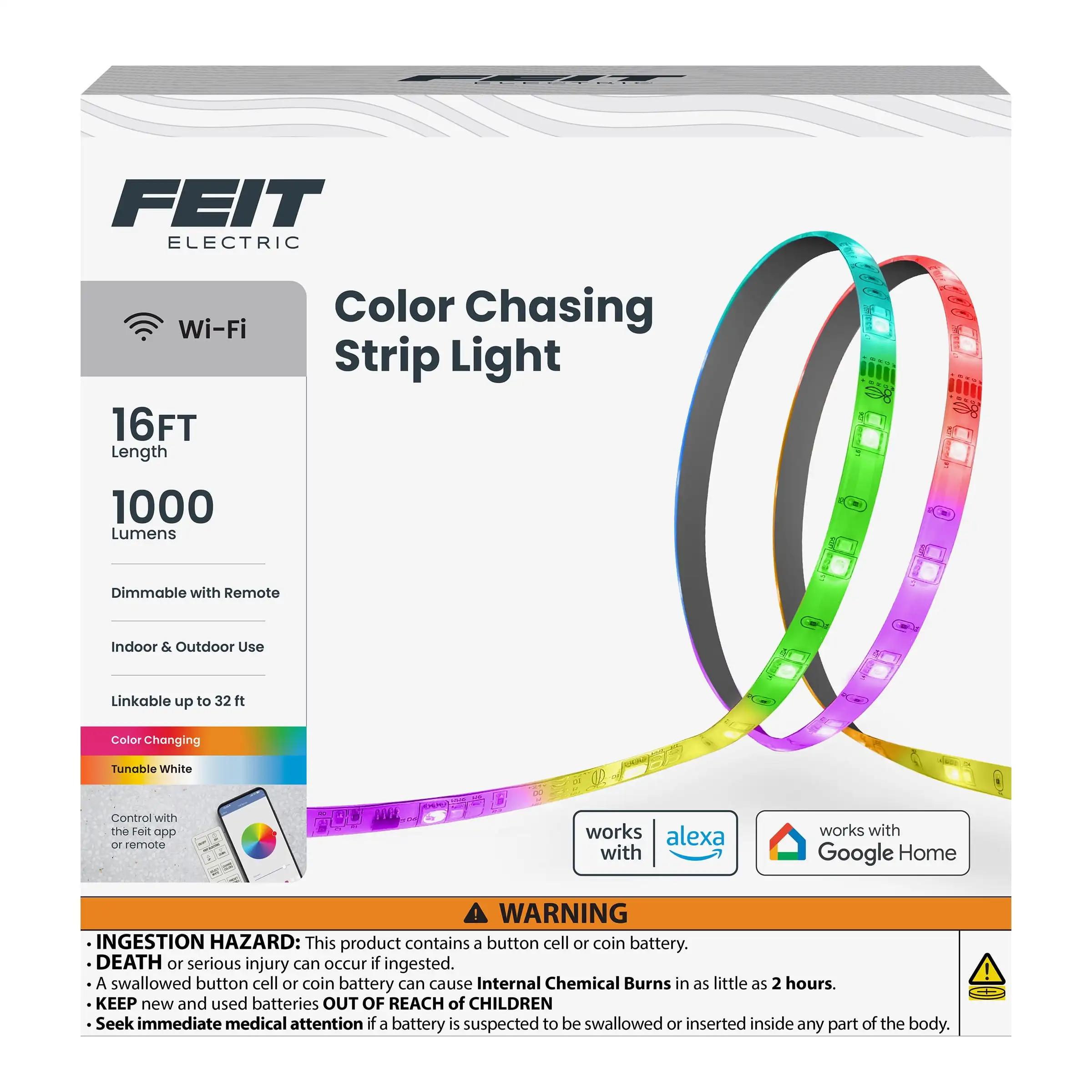 

16ft' 17W LED Indoor/Outdoor Smart Color Chasing Strip Light,Bends up to 90°.